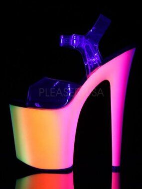 Pleaser Flamingo 8 inch Neon Rainbow UV exotic Dance platform heels size 7